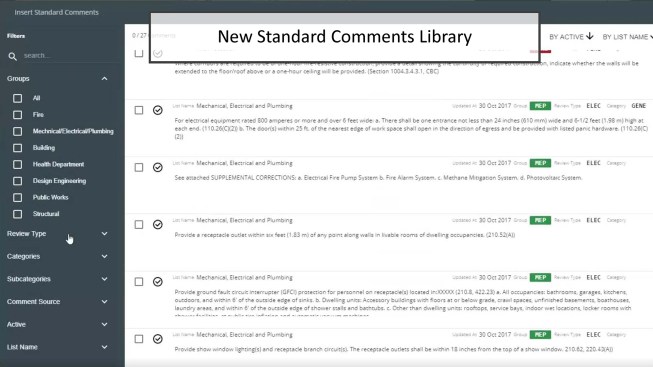 e-PlanCheck's library of standard comments for code reviewers