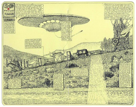 A drawing by Moon Hoon of the Seoul-based firm Moonbalsso. Several other works by the iconoclastic Korean architect are on display in the 2015 Chicago Architecture Biennial.