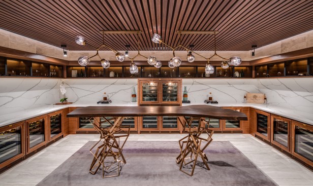 A courtside lounge wine vault