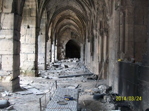 The debris throughout Crac des Chevaliers, after suffering direct hits and fire from the rebel occupation.