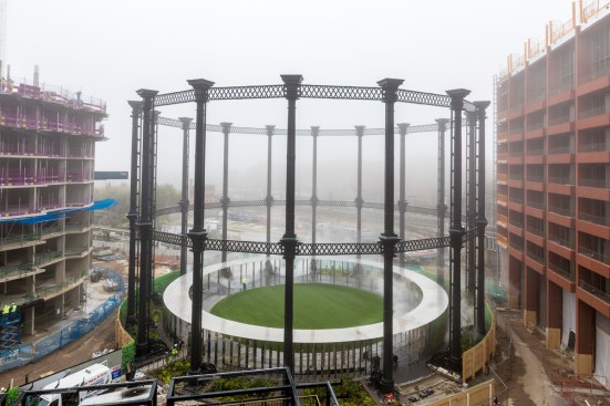 Cleaning the Gasholder Park, prior to opening to the public at King's Cross