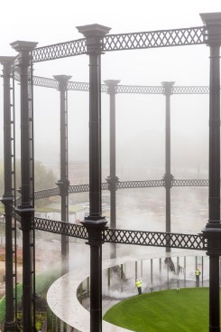 Cleaning the Gasholder Park, prior to opening to the public at King's Cross