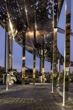 Gasholder Park at dusk, King's Cross