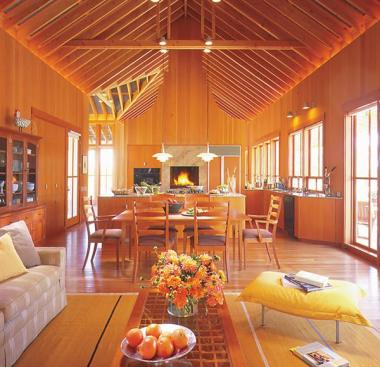 The kitchen fireplace is used for cooking and supplemental heating.