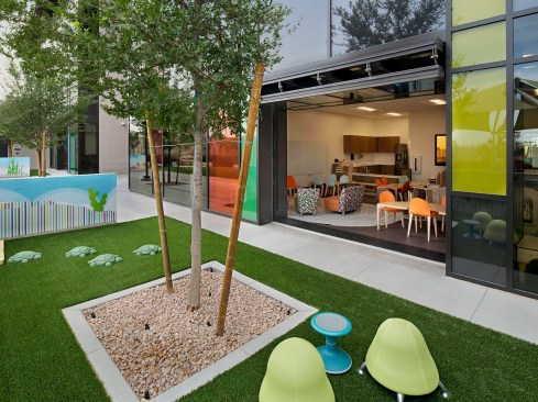 The building houses an Early Childhood Center (ECC) for 3–4-year-old children, some of which are children with exceptionalities that need specialized care and services. The ECC is designed to be inclusive allowing all children to learn and interact together, regardless of their learning abilities. Through color and light, the design Team created an environment that welcomes both: small children and college students providing a secure environment, while coexisting in a higher education facility.