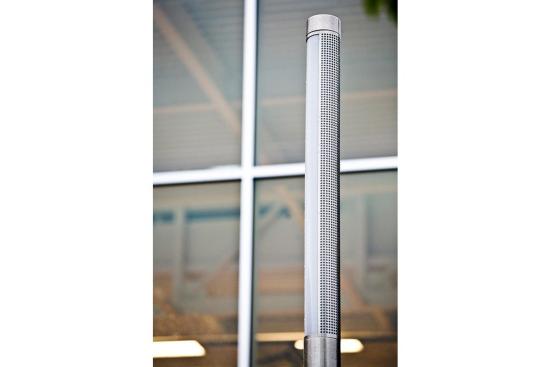 Light Column Pedestrian Lighting shown with 180 degree perforated shield at Pierce College Fort Steilacoom, Lakewood, Washington