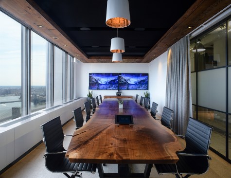 Live Edge Boardroom Table with Felt Ceiling Panels