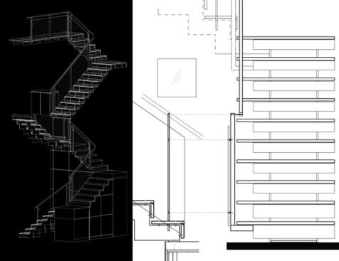 A conceptual drawing of the homes signature staircase.