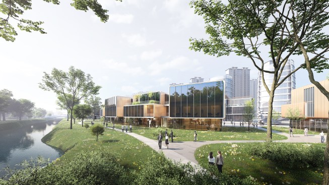 Garden office blocks that merge with the nature