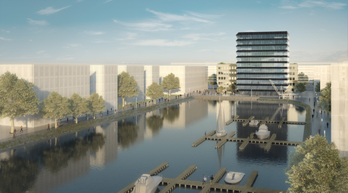 The+Hafenspitze+tower+is+not+only+the+first+but+also+the+tallest+building+of+the+new+urban+district.