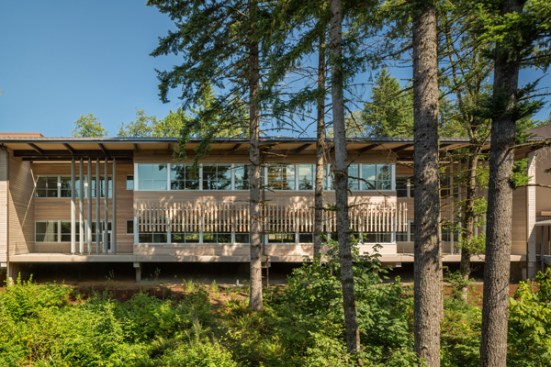 A+view+of+the+school+through+the+woods.