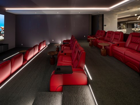 Serenity Indian Wells modern mansion custom home theater Ferrari red leather seats
