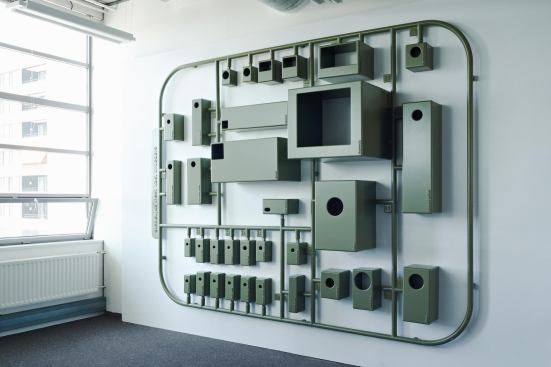 Vogelstad ("Bird City") is avian architecture modeled on a circuit board by Design Academy Eindhoven graduate Eveline Visser who scaled each of the 33 nesting boxes for a different species. 
studio1op1.nl, 
evelinevisser.com