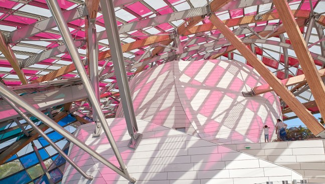 Daniel Buren, "L'Observatoire de la Lumière," work in situ, Fondation Louis Vuitton, Paris, 2016. Detail.