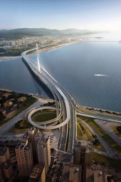Danjiang Bridge from above, by Zaha Hadid Architects