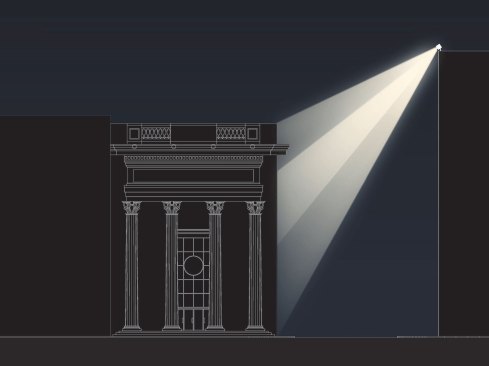 Another early design study examined mounting floodlights on the building terrace across 15th Street.