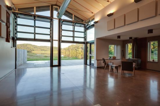The community room looks out over the lake.