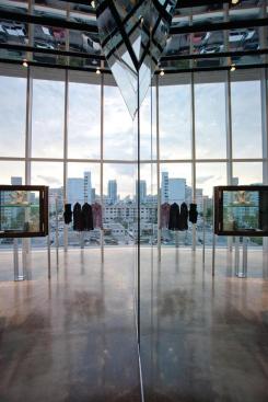 Interior reflected in mirrored wall