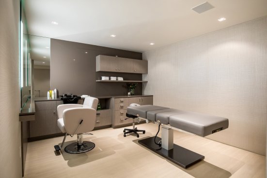 Luxury modern beauty salon and massage wellness room at Beverly Hills home.