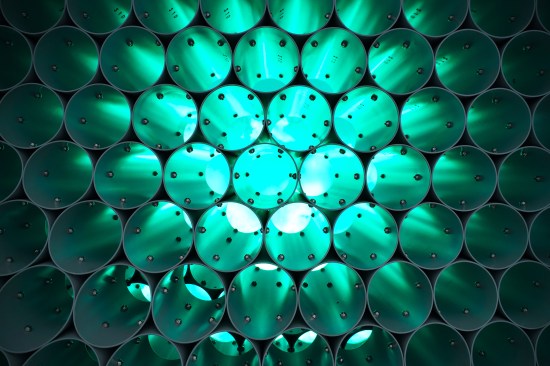 The green acrylic roof filters the light in interesting, ever shifting ways.