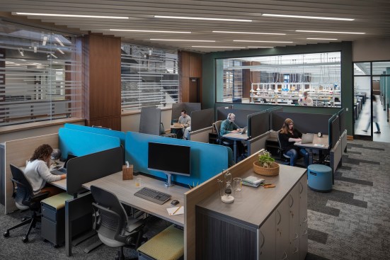 Open office space with individual stations