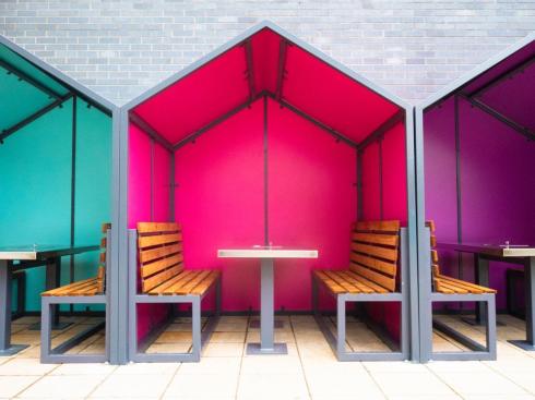 Bespoke designed smoking pods for the outdoor courtyard 