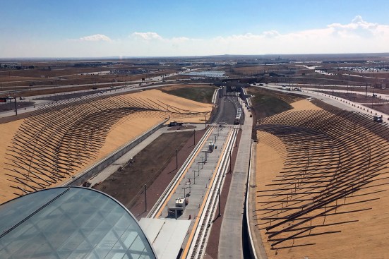 A view from the hotel of the Pringle under construction and Patrick Marold's artwork
