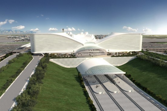 A rendering by Calatrava of the hotel and train station