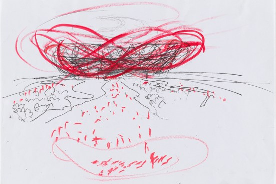 Jacques HerzogNational Stadium, Bejing  (2002)Sketch. Pencil and collage on paper.The Museum of Modern Art, New York. Gift of the Jacques Herzog and Pierre de Meuron Kabinett.
