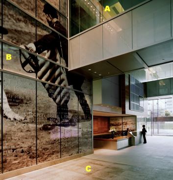 AUltima ceiling panelsArmstrongwww.armstrong.comCuraBrite surface with acoustic absorption• Available with HumiGuard Plus to protect from sagging• Resistant to mold and mildew• 0.90 light refletion• Class A UL fire resistance• Available in a variety of sizes, all in 9/16- or 15/16-inch beveled tegular or 15/16-inch square lay-inBIGU/TC-4 glass panel systemPanelitewww.e-panelite.comPart of the Clearshade IGU Series• Overall thickness is 1 inch• Inboard and outboard lites are 1/4-inch tempered or laminated glass• Central core is a 1/2-inch air space with a honeycomb panel• Honeycomb structure available standard in clear or orange or in custom colorsCGray limestone floor tiles with bush hammered finishSolnhofenwww.solnhofen.comPaving or wall tiles• Compressive strength similar to granite• Quarried in different thicknesses or calibrated to uniform thickness• Honed or matte polishes• Available in 12-, 16- and 18-inch squares as well as custom shapes