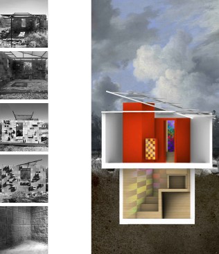 Site images and a rendering of Lorraine Etchell's shelter