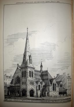 This February 1876 issue of the American Architect and Building News features First Church, Boston, by the architects Ware & Van Brunt. The Library of Congress lacks the early issues of this important architectural periodical.