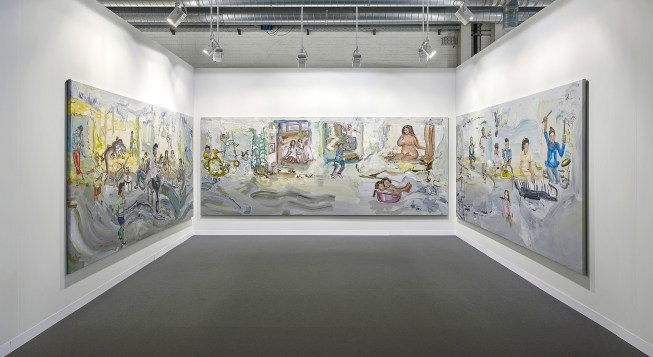 From left to right: Family Gathering, 2023; Open Space, Safe Spaces, 2023; Ballad of Hassling Sounds II, 2023 by Hend Samir