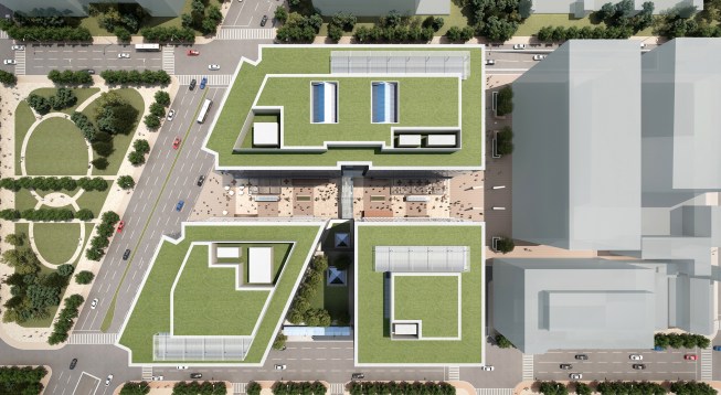 Aerial view of  plan with Pedestrian Way.