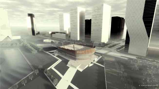 Aerial CGI of Museum of World Writing