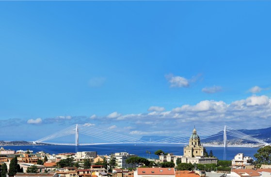 View of Messina with the Scylla and Charybdis Bridge in the background