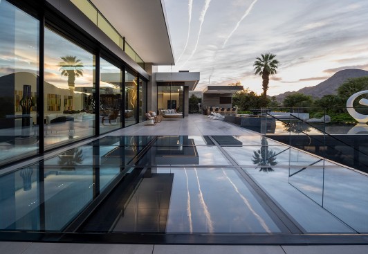 Serenity Indian Wells modern desert home glass floor walkway