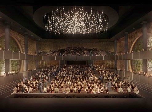 View from the stage towards the auditorium inisde the Main Theater.