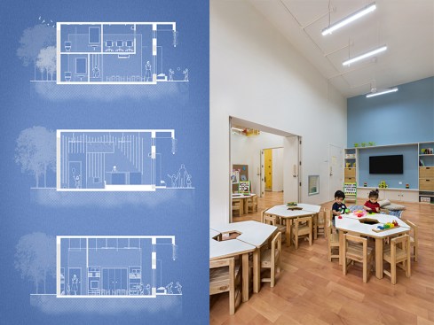 A view of the common passage and the windows within each classroom