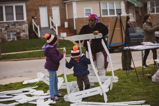 Reflection of downtown Baltimore within the work. 