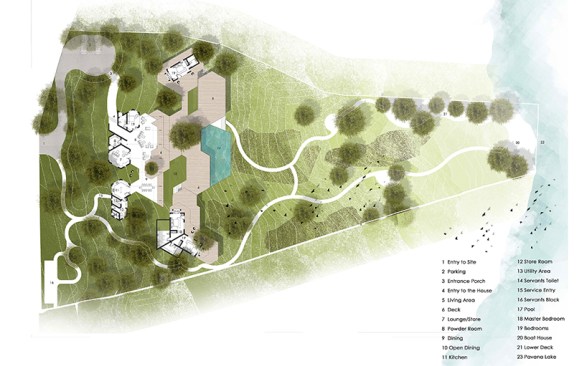 Floor Layout of the residential bungalow on a contoured site at Pavna lake near Lonavala, Mumbai