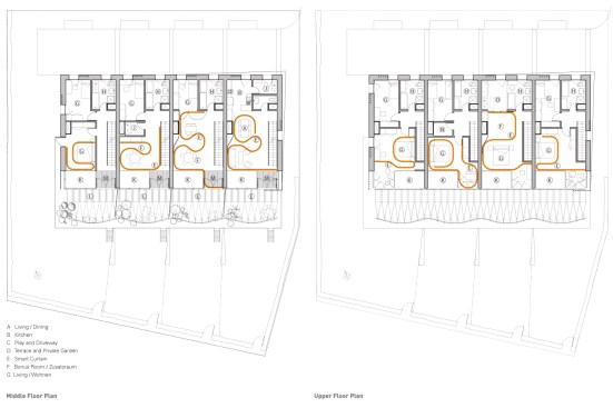 Soft unit plans, middle and upper levels.