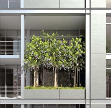 Shalom Baranes Associates covered the 22 West condo building in a durable zinc cladding that has a naturally warm patina and inherent green properties. The firm specified a module installation that produces very little waste.