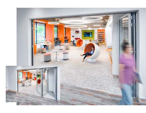 Teen center with folding glass wall