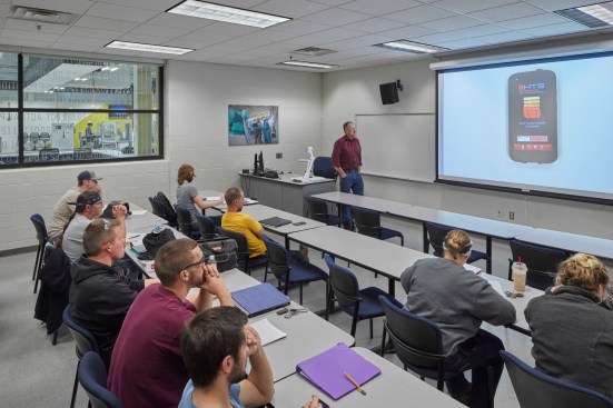 Classroom with views of Flexible Manufacturing Lab