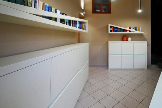 View of the archives and the triangular shelving