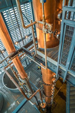 The heart of the three-level structure is the 48-foot-tall, 24-inch wide, continuous column copper still created by Vendome Copper & Brass Works.