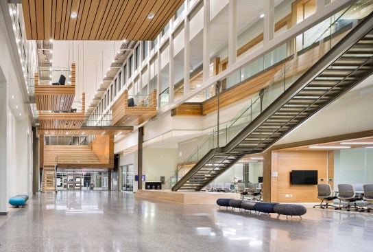 The atrium forms a spine around which are structured learning spaces, a public forum, informal group workspaces and administration spaces. 