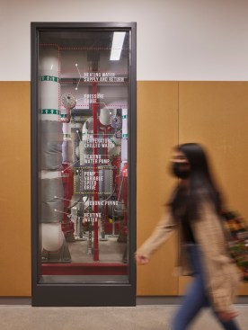 The boiler rooms provide an educational opportunity by featuring graphics that identify equipment beyond the window.