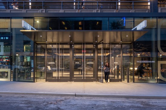 Ellison Bronze balanced doors – extruded aluminum, narrow stile (painted black)